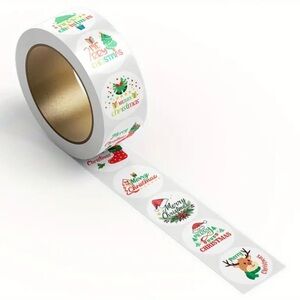 50 pcs 1” Merry Christmas Decorative Self-Adhesive Stickers